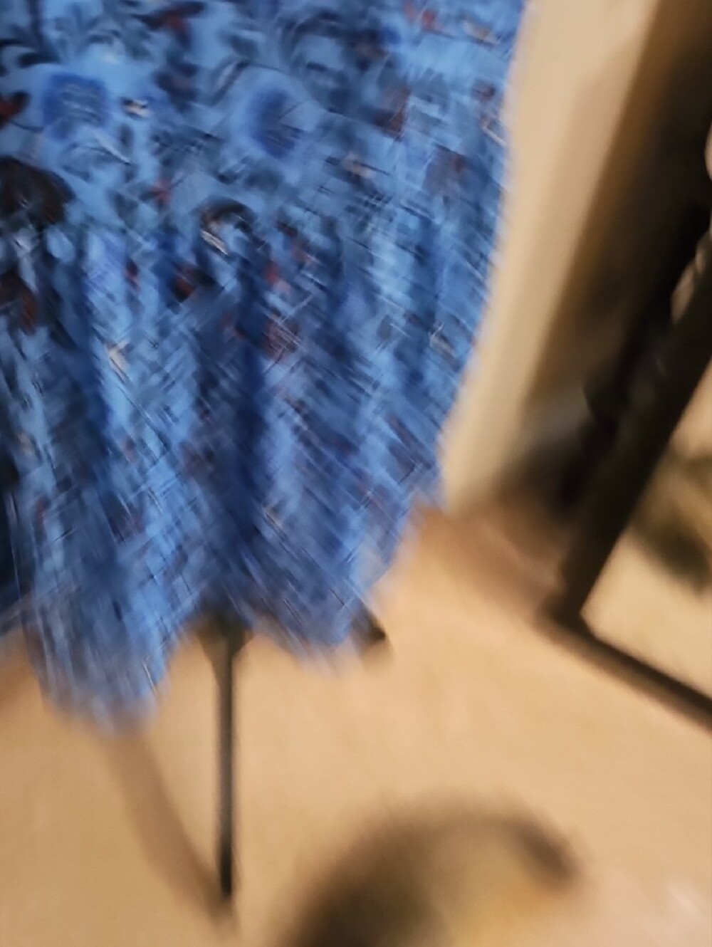 Old Navy Blue Floral V-Neck Midi Dress with Smocked Waist and Puff Sleeves - Picture 5 of 8